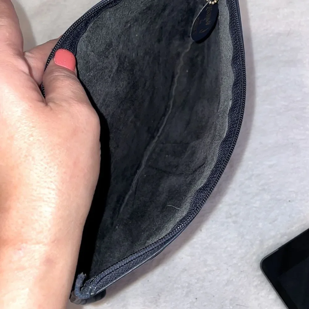 Vintage Leather by Contessa medium size navy blue all leather clutch